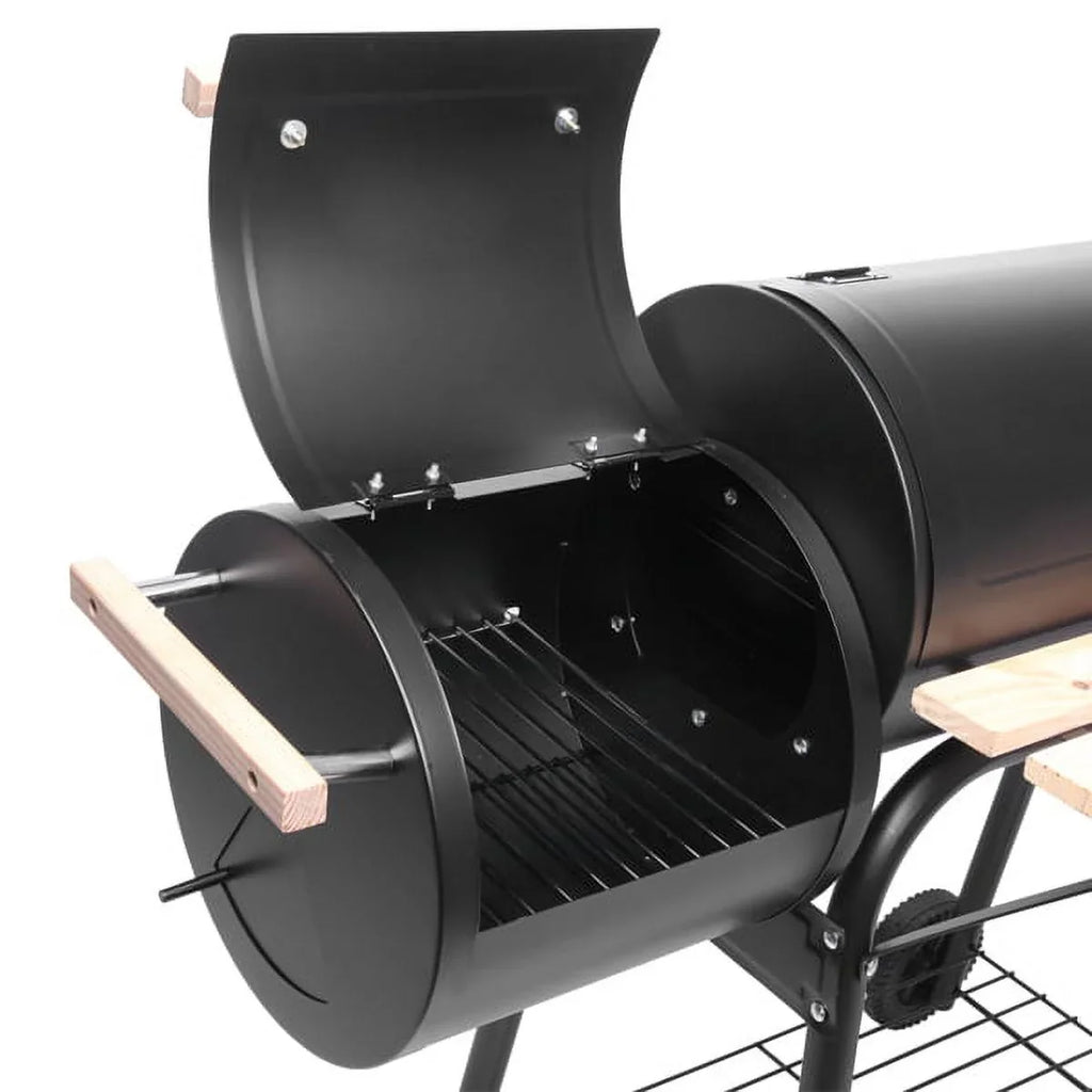 Grill, DFITO Charcoal BBQ Grill Outdoor Charcoal Grill with Smoker, 24.4" L x 29.6" H BBQ Grill with Side Burner/Thermometer, Small Grills Outdoor Cooking for Camp Backyard, Black