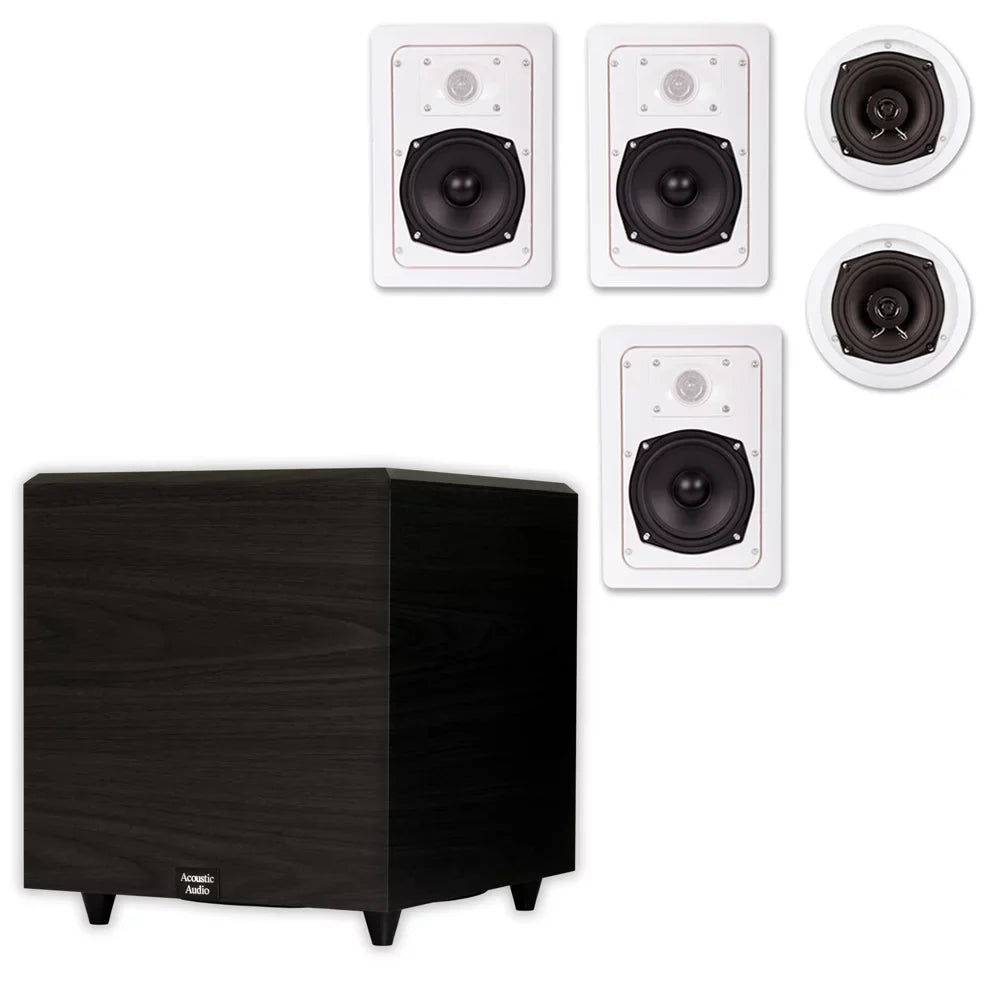 Acoustic Audio 5.1 Speaker System Flush Mount 5 Speaker Set and 12" Powered Sub