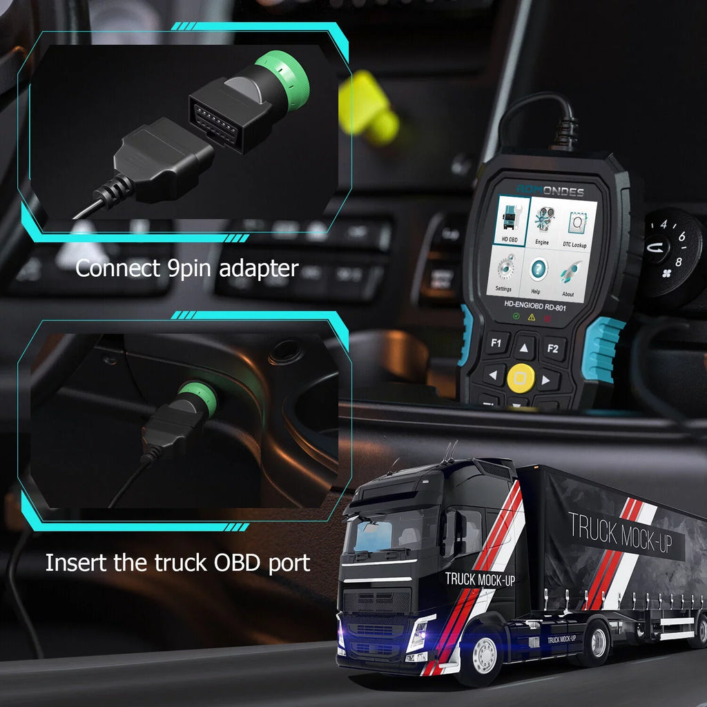 Romondes RD801 OBD2 Scanner Code Reader Heavy Duty Truck Diesel Truck Scanner Diagnostic Tool