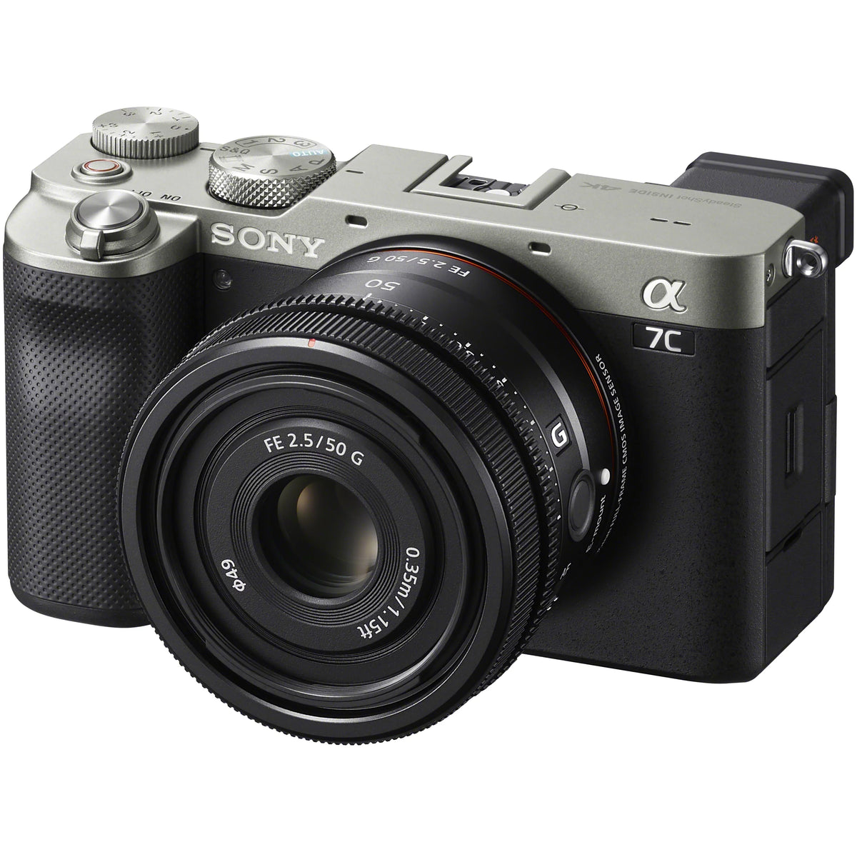 Sony a7C Mirrorless Full Frame Camera Body with Sony FE 50mm F2.5 G Compact Lens SEL50F25G Silver ILCE7C/S Bundle with Deco Gear Photography Backpack Case + Microphone + LED + Monopod and Accessories