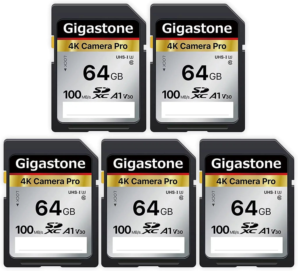 Gigastone 64GB 5-Pack SD Card V30 SDXC Memory Card High Speed 4K Ultra HD UHD Video Compatible with Canon Nikon Sony Pentax Kodak Olympus Panasonic Digital Camera, with 5 Mini Cases-GS-SD-64GB-2-5PK-B