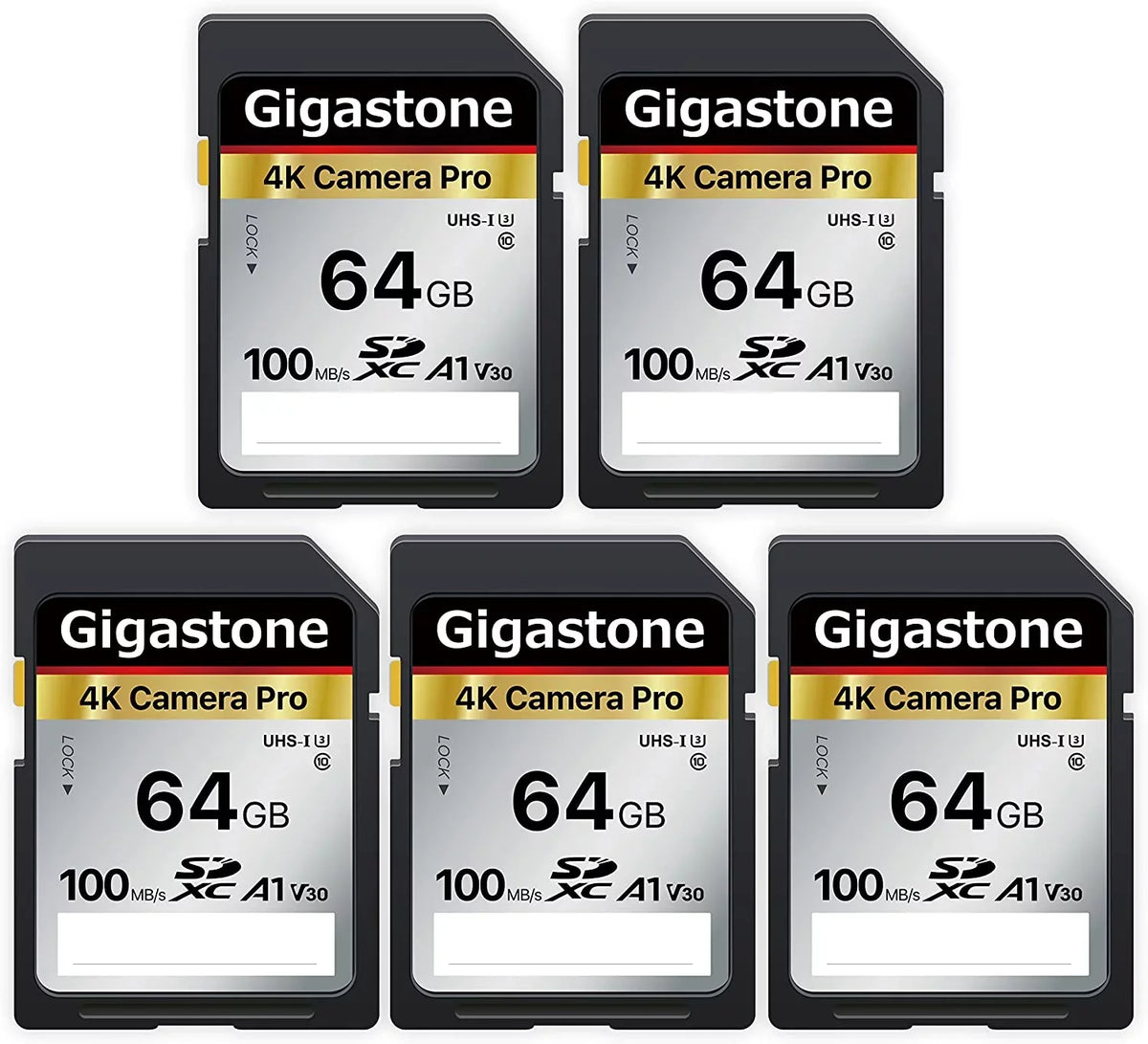 Gigastone 64GB 5-Pack SD Card V30 SDXC Memory Card High Speed 4K Ultra HD UHD Video Compatible with Canon Nikon Sony Pentax Kodak Olympus Panasonic Digital Camera, with 5 Mini Cases-GS-SD-64GB-2-5PK-B