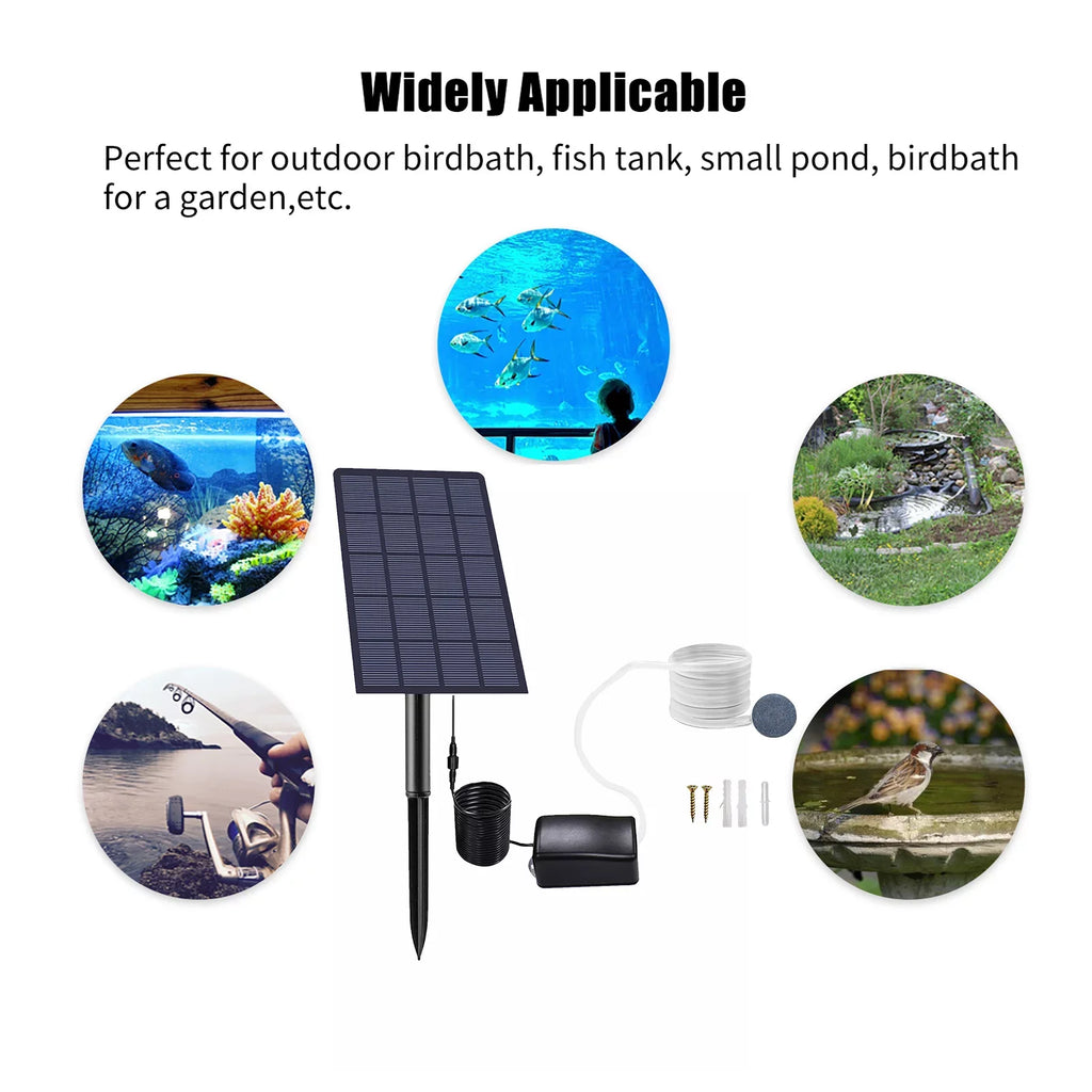 moobody 2W Plug-in Solar Oxygen Pump Fish Oxygenator Aquarium Oxygen Aerator Air Pump Fishing Aerator with Pipe Air Bubble Stones for Garden Fish Pool Pond