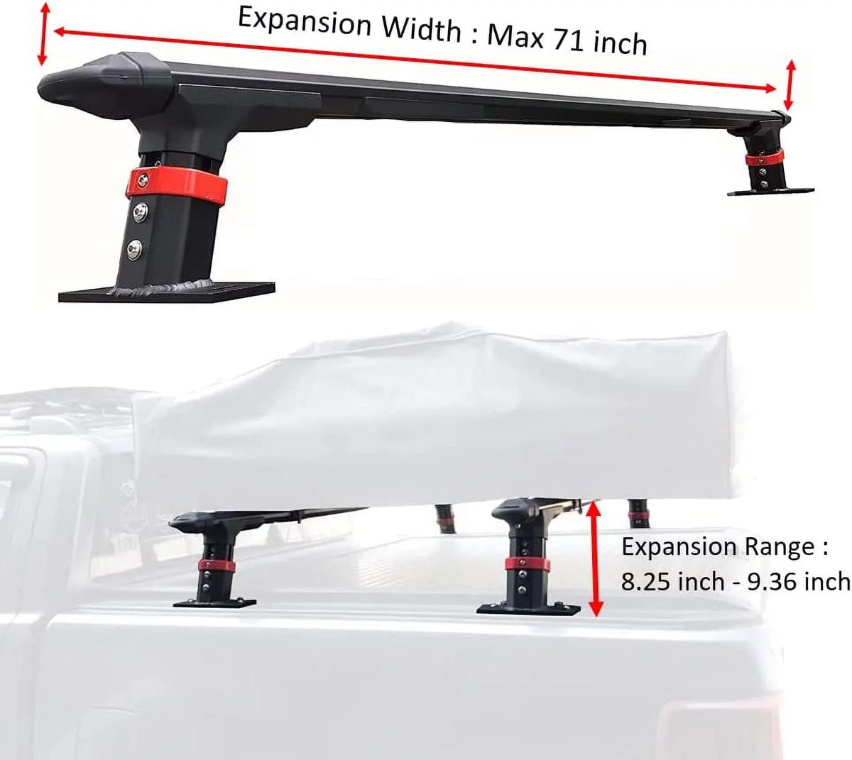 ROSY PIXEL Universal Extendable Pick-Up Truck Rack Bed Rack Aluminum for Tonneau Wrap with T-Slot Rail