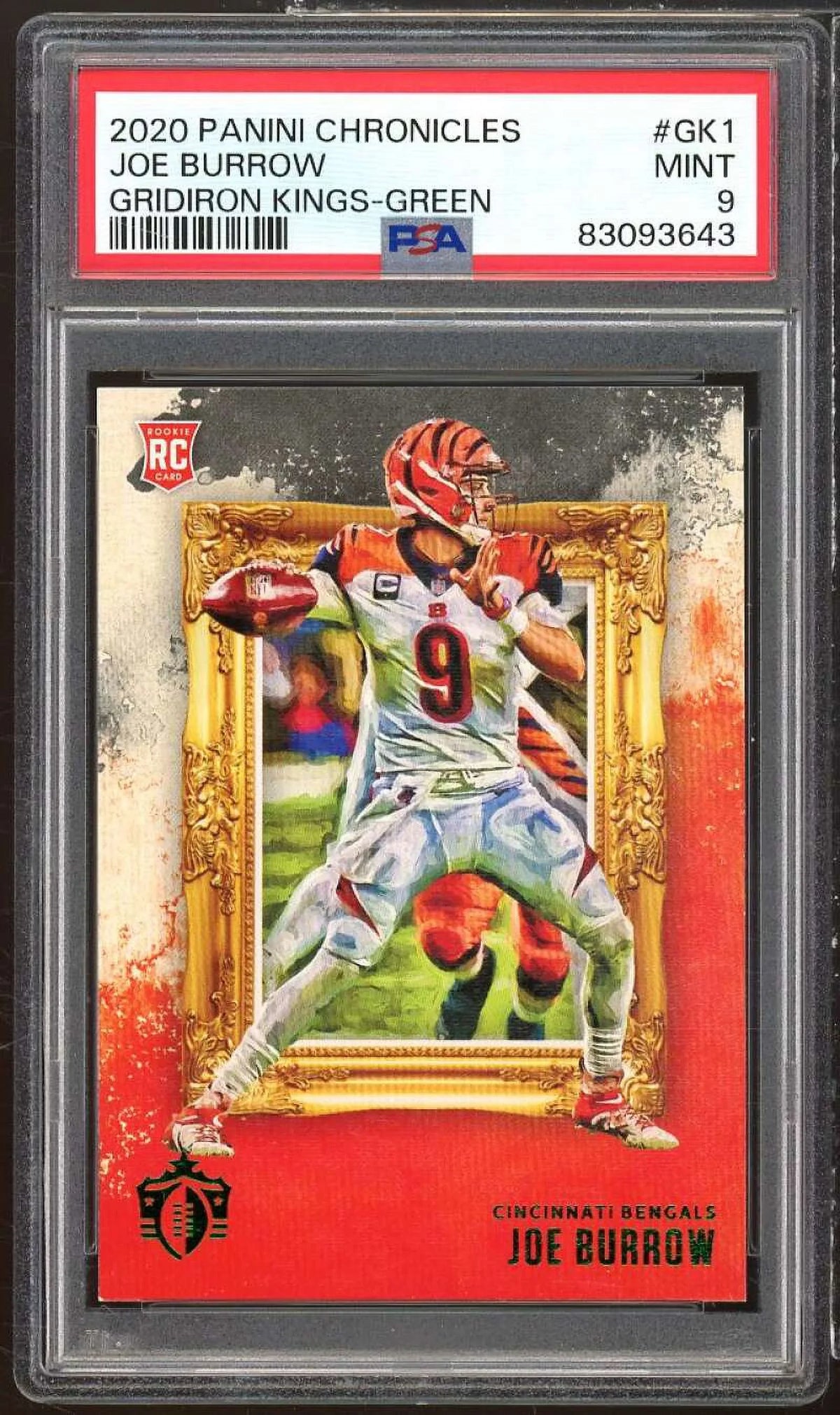 Joe Burrow Rookie Card 2020 Panini Chronicles Gridiron Kings Green #GK-1 PSA 9