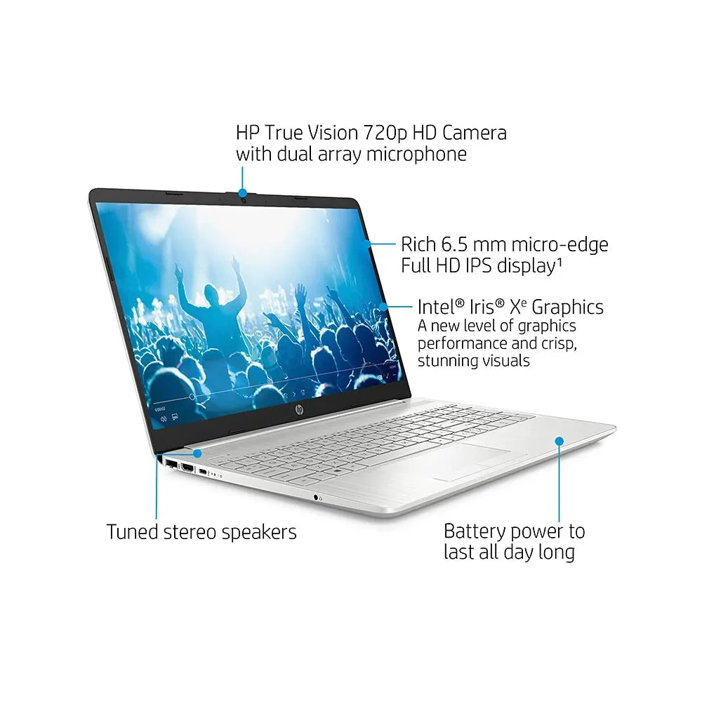 HP 2021 15.6" FHD Laptop Computer, 11th Gen Intel Core i5-1135G7(Beats i7-1065g7), 12GB DDR4 RAM, 512GB PCIe SSD, Intel Iris Xe Graphics, HD Webcam, Stereo Speakers, Windows 10, Silver, 32GB USB Card