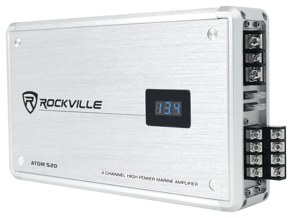 Rockville ATOM S20 4 Channel Bluetooth Amplifier w/Volt Meter+Mic For ATV/UTV