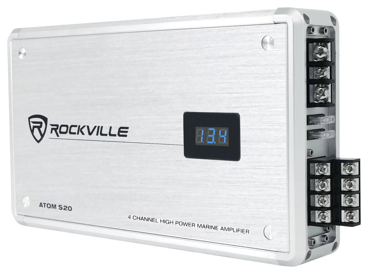 Rockville ATOM S20 4 Channel Bluetooth Amplifier w/Volt Meter+Mic For ATV/UTV