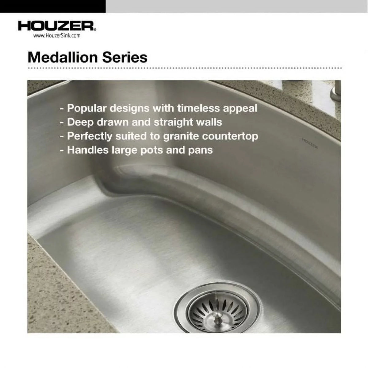 Houzer MEC-3220SR-1 31-1/2" x 17-15/16" x 20-3/16" 31-1/2" x 20-3/16" Stainless Steel Undermount 60/40 Double Bowl Kitchen Sink, Small Bowl Right