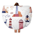 KDAGR 60 inch Round Beach Towel Blanket Watercolor Lighthouse Sea Cartoon Ship Seagull Whale Fish Lamp Travel Circle Circular Towels Mat Tapestry Beach Throw