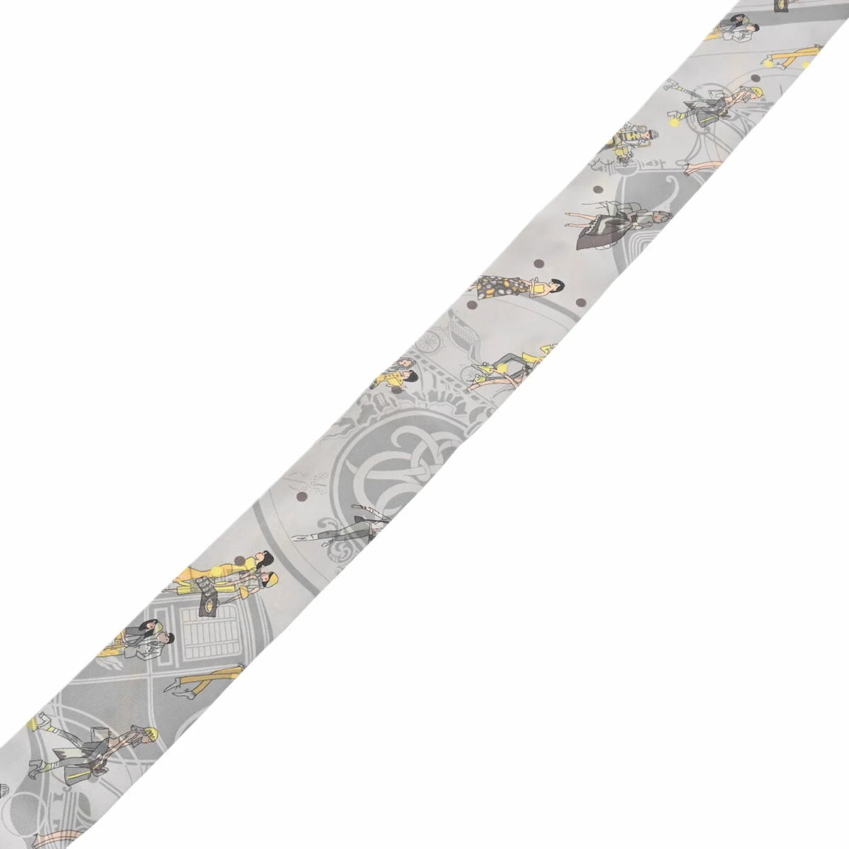 Pre-Owned HERMES Twilly EX-LIBRIS LES PARISIENNES Grey Women's 100% Silk Scarf Muffler (Good)