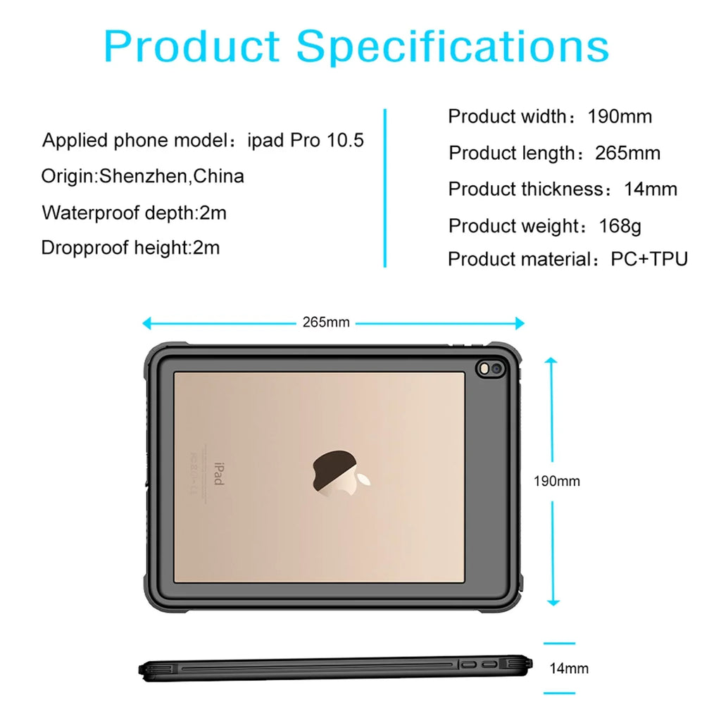 Protection iPad Air 3 Case 2019 Waterproof, iPad Pro 10.5 Case Rugged Full Body Protective Transparent Wrap with Built in Screen Protector Shockproof Case for iPad Air 3 2019/ iPad Pro 10.5 2017,Black