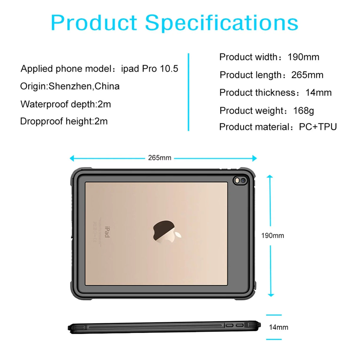 Protection iPad Air 3 Case 2019 Waterproof, iPad Pro 10.5 Case Rugged Full Body Protective Transparent Wrap with Built in Screen Protector Shockproof Case for iPad Air 3 2019/ iPad Pro 10.5 2017,Black