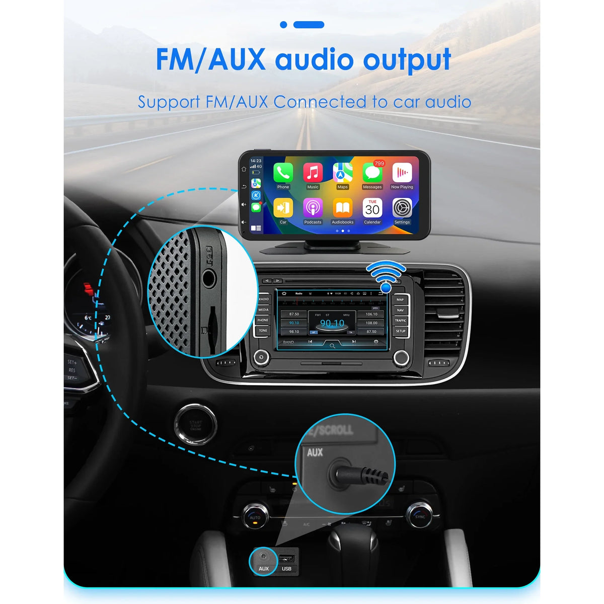 Hizpo GPS Navigation Bluetooth 6.25 Inch Touchscreen 360° Adjustable FM Car Radio Stereo Head Unit Receiver With Apple Carplay Android Auto And Backup Camera