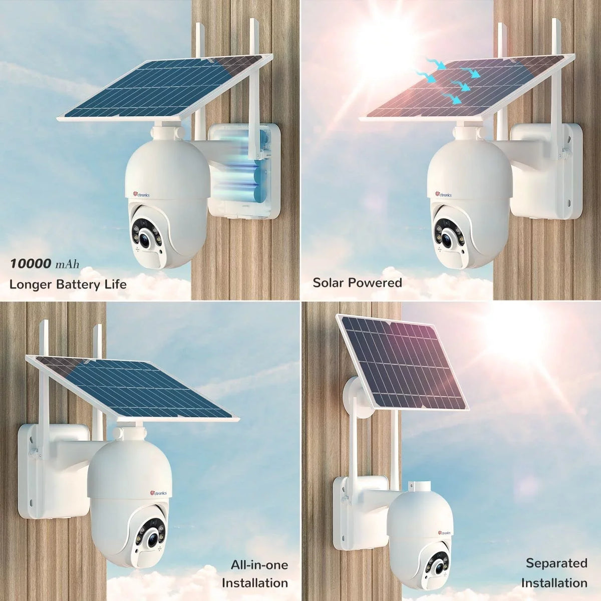Ctronics Solar Security Camera,PTZ Home Security Camera Wireless Outdoor,WiFi Surveillance Camera with Spotlight Color Night Vision, AI Human Detection, 2-Way Audio,IP66 Waterproof(S20)