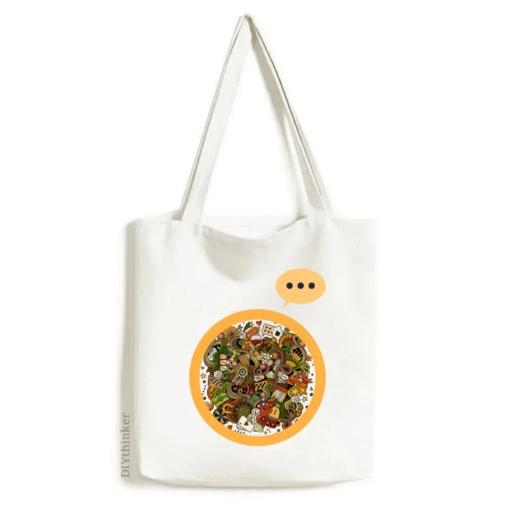 Casino Bar Poker Card Chips Jackpot Illustration Expression Sack Canvas Tote Shoulder Bag