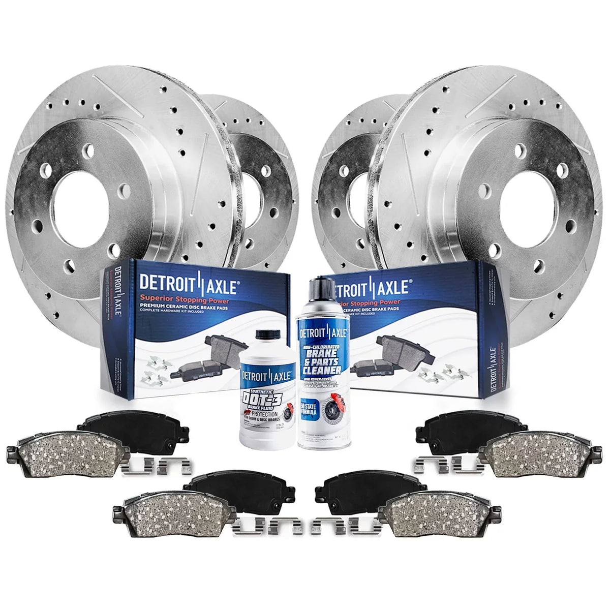 Detroit Axle - Brake Kit for 2012-2020 Ford F-150 Drilled Slotted Brake Rotors Ceramic Brakes Pads 2013 2014 2015 2016 2017 2018 2019 Replacement: 13.78'' Front and 13.70'' Rear Rotors