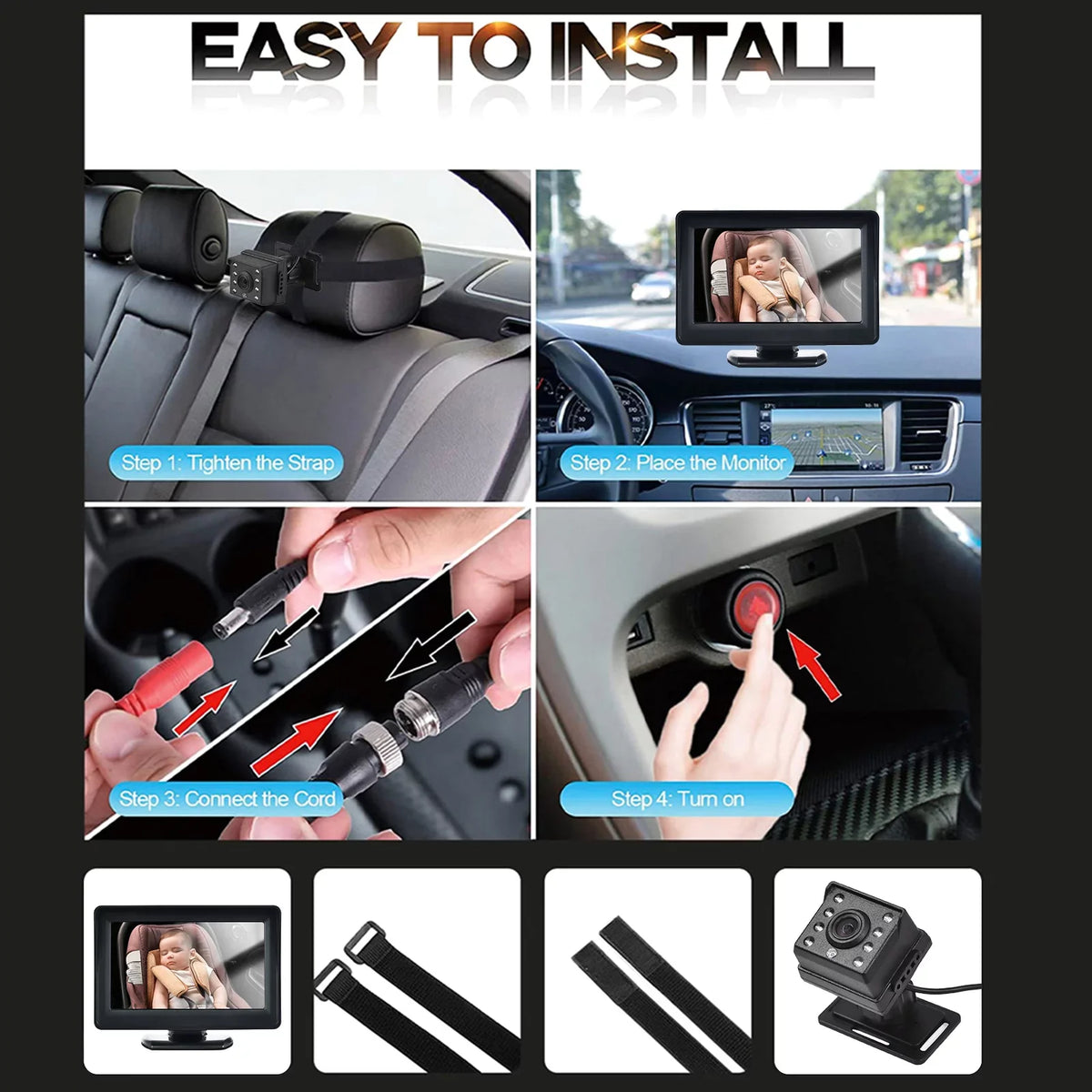 moobody Baby Car Monitor 720P Monitor Camera for Baby Rear Facing Seat 4.3 Inch Car Seat Mirror Display 150° Wide View Night Vision Baby Car Mirror Camera Easy Installation