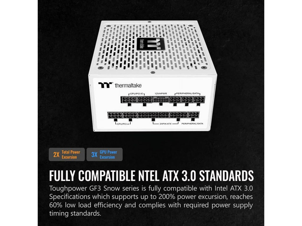 Thermaltake Toughpower GF3 Snow Edition 1200W 80+ Gold Full Modular SLI/Crossfire Ready ATX 3.0 Standard Power Supply, PCIe Gen.5 600W 12VHPWR Connector Included, PS-TPD-1200FNFAGU-N, 10 Year Warranty