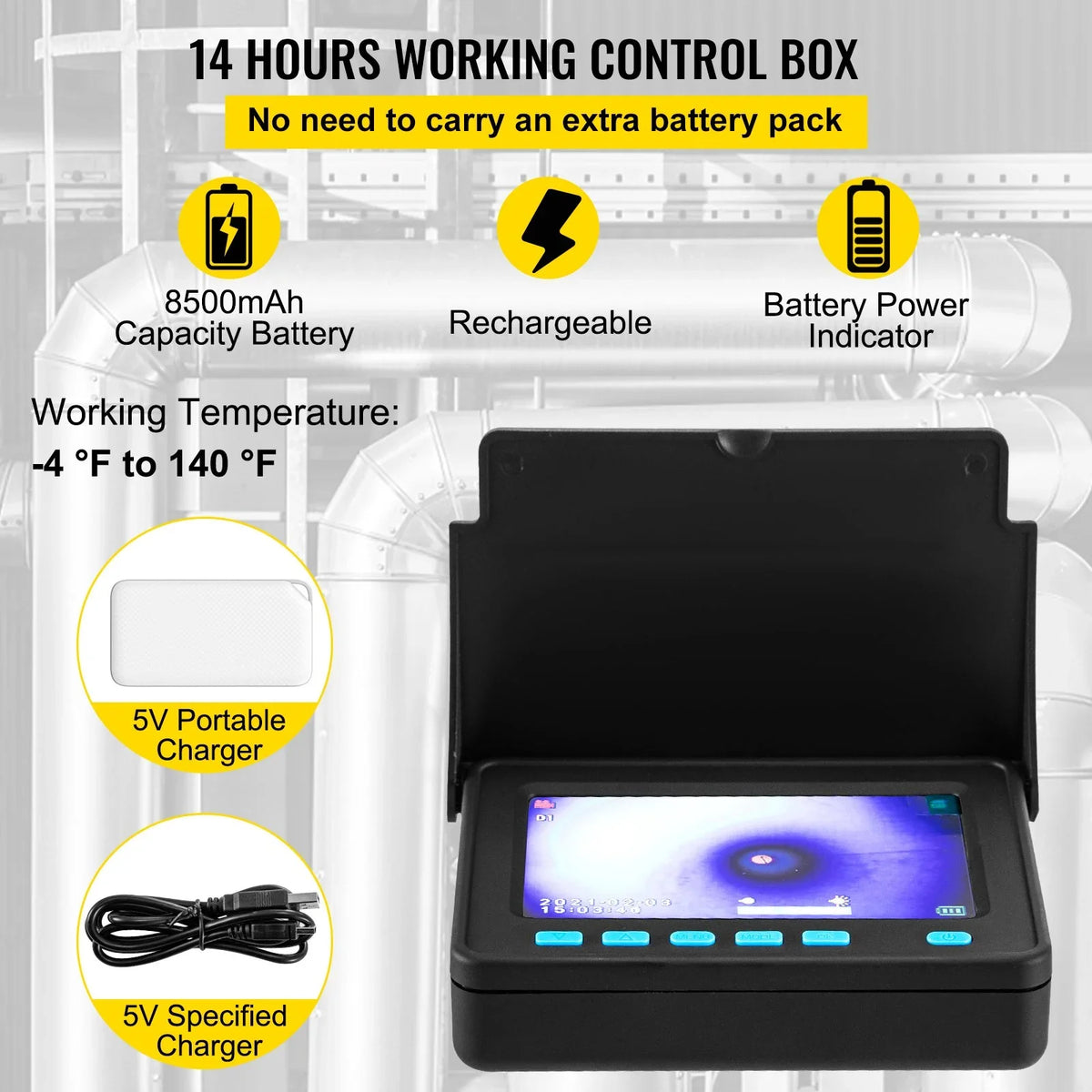 VEVOR Sewer Camera - 98.4 FT Cable, 4.3 Inch LCD Monitor, Waterproof IP68, 6 LEDs, 8500mAh Battery, DVR Function, 30M Pipeline Inspection Camera