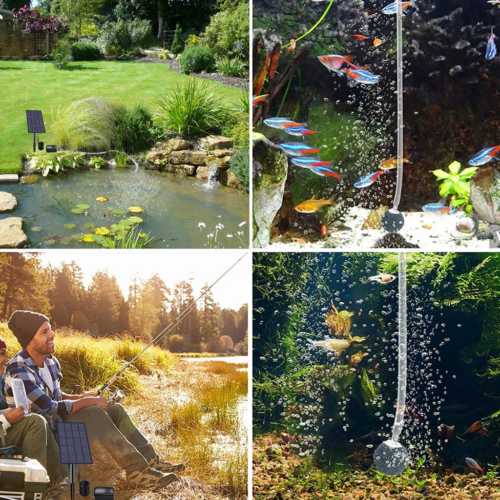 moobody 2W Plug-in Solar Oxygen Pump Fish Oxygenator Aquarium Oxygen Aerator Air Pump Fishing Aerator with Pipe Air Bubble Stones for Garden Fish Pool Pond
