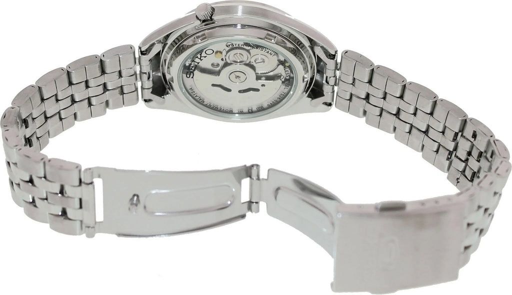 Seiko Men's 5 Automatic Watch - White/Silver Dial with Gold-Tone - Steel