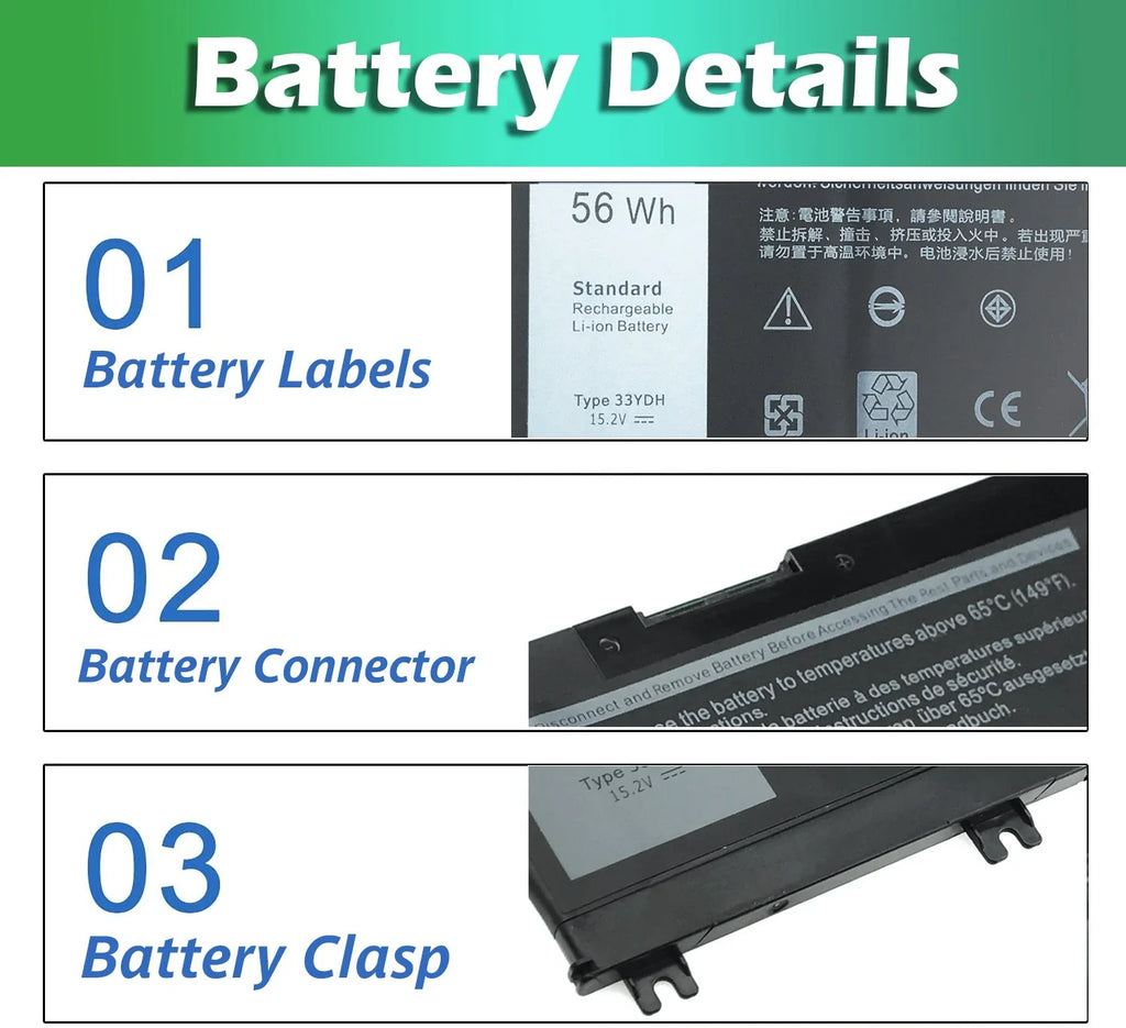 33YDH Battery for Dell inspiron 15 7000 7586 battery 56Wh 15.2V