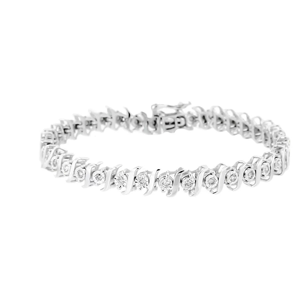 .925 Sterling Silver 1/2 Cttw Diamond Miracle Set "S" Link Tennis - (J-K Color, I2-I3 Clarity) - Size 7.50