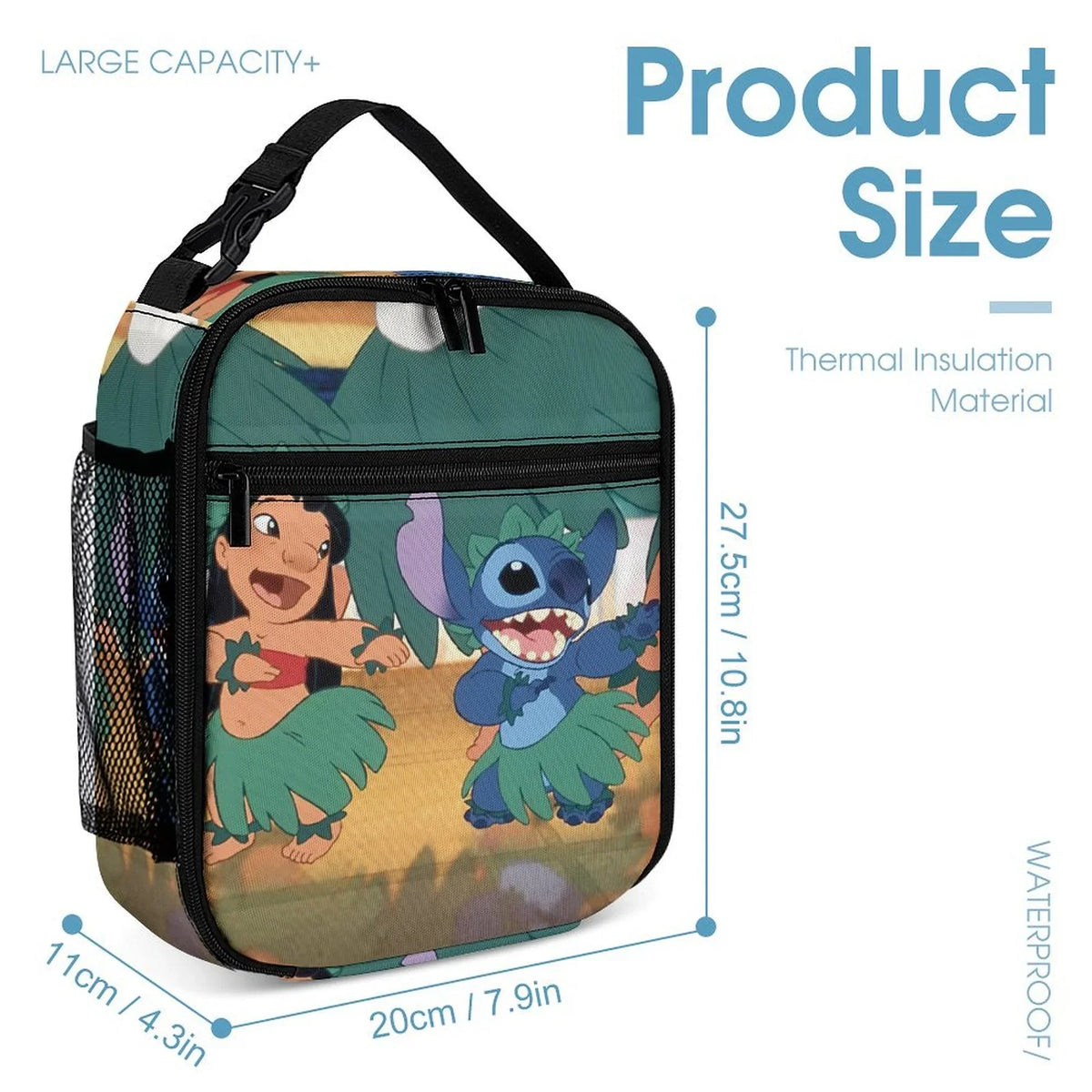 Lilo & Stitch Portable Lunch Bag Tote Bento Bag School Office Insulated Cooler Thermal Handbag For Adult Boys Girls Kids