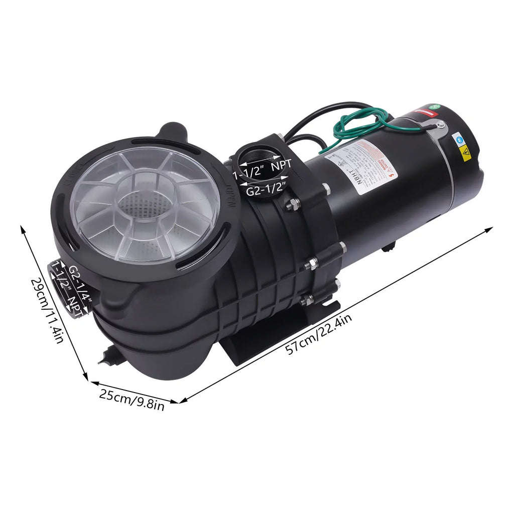 Wuzstar 2HP Pool Pump In/Above Ground Swimming Pool Pumps Motor W/Strainer 410-300L/min 118GPM, 110-120V
