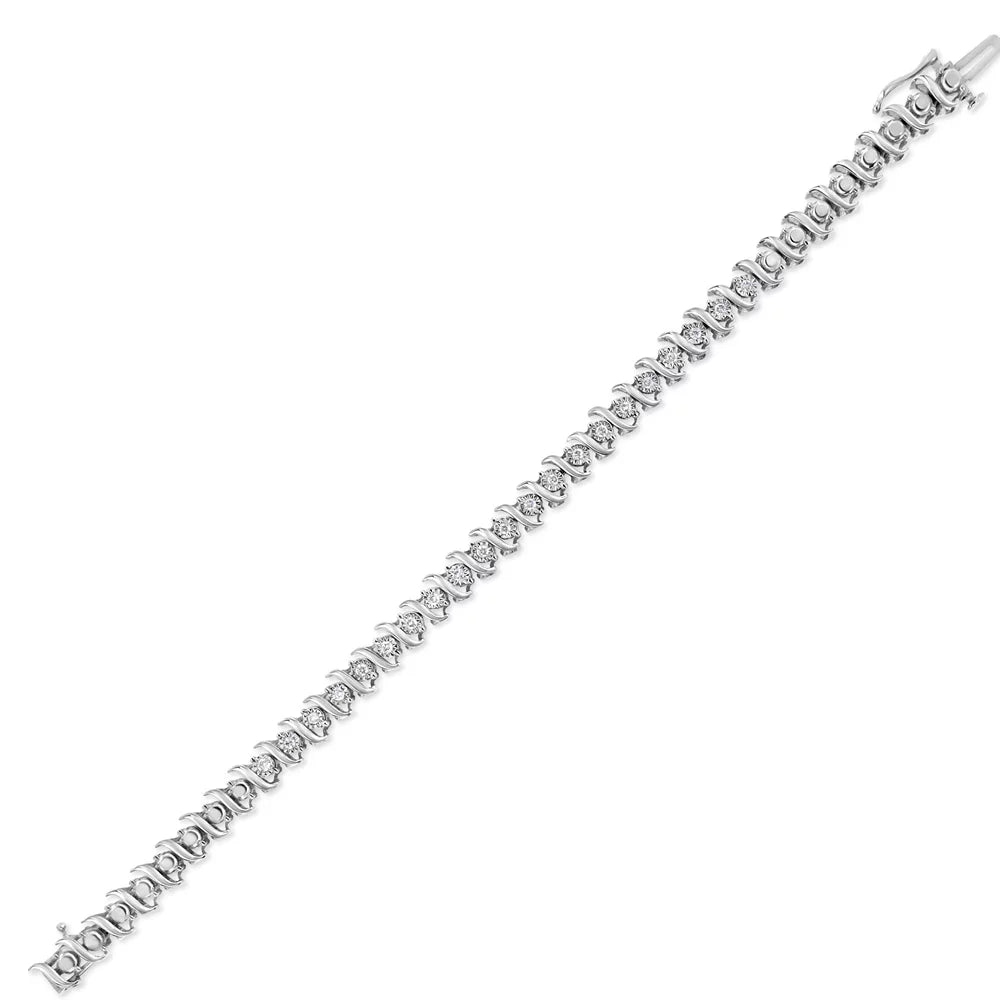 .925 Sterling Silver 1/2 Cttw Diamond Miracle Set "S" Link Tennis - (J-K Color, I2-I3 Clarity) - Size 7.50