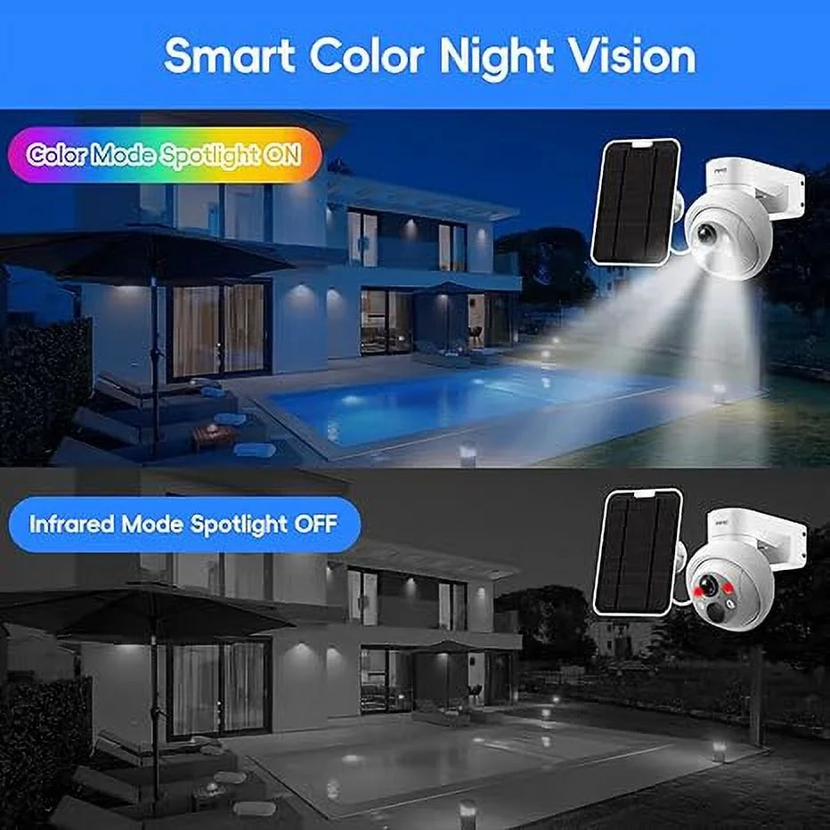 4MP HD Solar Security Camera Outdoor, Security Camera Wireless WiFi With 9000mAh Battery Capacity, 360° View, PIR Motion Detection, Full Color Night Vision, IP66 Waterproof, Two-Way Talk