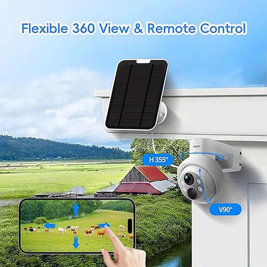 4MP HD Solar Security Camera Outdoor, Security Camera Wireless WiFi With 9000mAh Battery Capacity, 360° View, PIR Motion Detection, Full Color Night Vision, IP66 Waterproof, Two-Way Talk