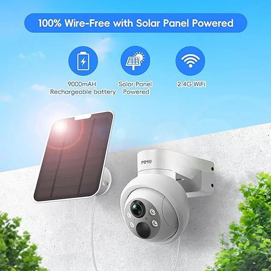 4MP HD Solar Security Camera Outdoor, Security Camera Wireless WiFi With 9000mAh Battery Capacity, 360° View, PIR Motion Detection, Full Color Night Vision, IP66 Waterproof, Two-Way Talk