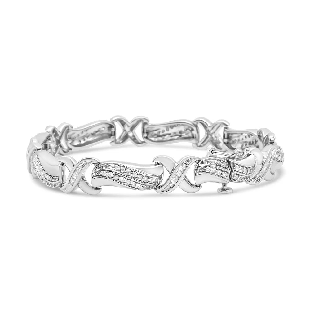 Haus of Brilliance .925 Sterling Silver 1 3/4 Cttw Womens Round cut Box Clasp Diamond Wave and X Link Tennis (I-J Color, I3 Clarity) - 7"