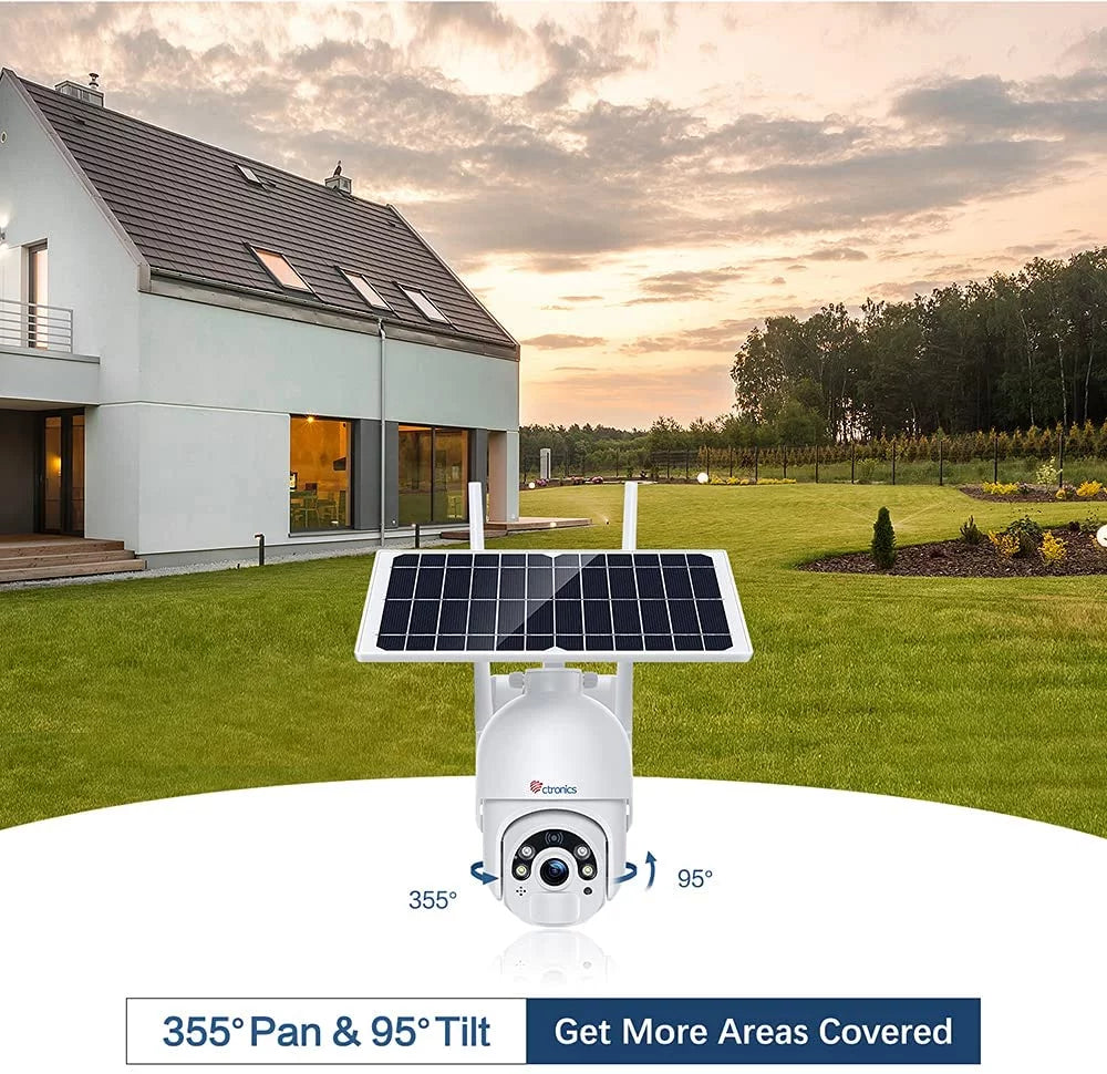 Ctronics Solar Security Camera,PTZ Home Security Camera Wireless Outdoor,WiFi Surveillance Camera with Spotlight Color Night Vision, AI Human Detection, 2-Way Audio,IP66 Waterproof(S20)
