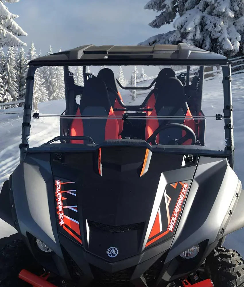 Clearly Tough Yamaha Wolverine X4 / X2 Full Folding Windshield (2020 and older) - SCRATCH RESISTANT- Extreme Versatility! Premium polycarbonate w/Hard Coat. Made in !