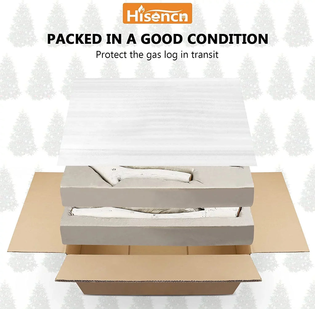 Grisun 26.8" Large Gas Fireplace Logs, Ceramic White Birch Wood Logs for Indoor Inserts, Outdoor Firebowl, Fire Pits, Vented, Propane, Gel, Ethanol, Electric, Realistic Fireplace Decoration, 6 Pcs