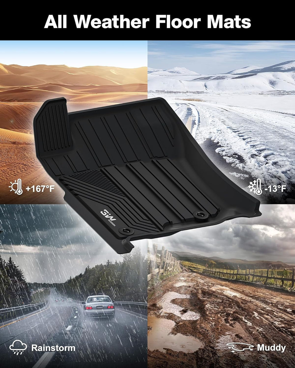 3W Floor Mats & Cargo Liner For Fit Toyota 4Runner 2013-2024/Lexus GX460 2014-2022 Custom Fit Floor Liners and Trunk Mat for 5 Seat 4Runner & GX460) 1st & 2nd Row Full Set Black Car Mats