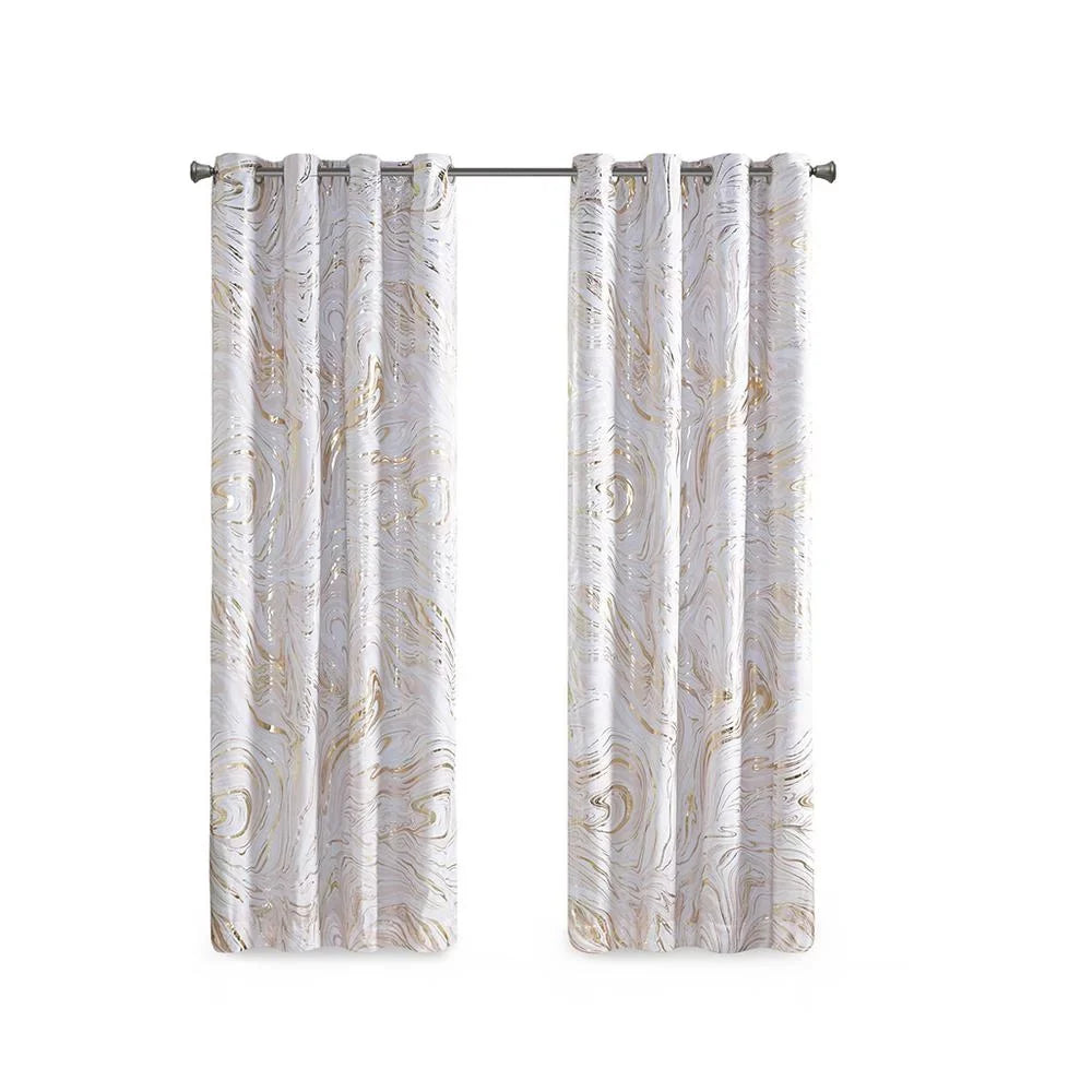 Intelligent Design Rebecca Grommet Top Printed Marble Metallic Total Blackout Curtain, Blush/Gold, 50x84"