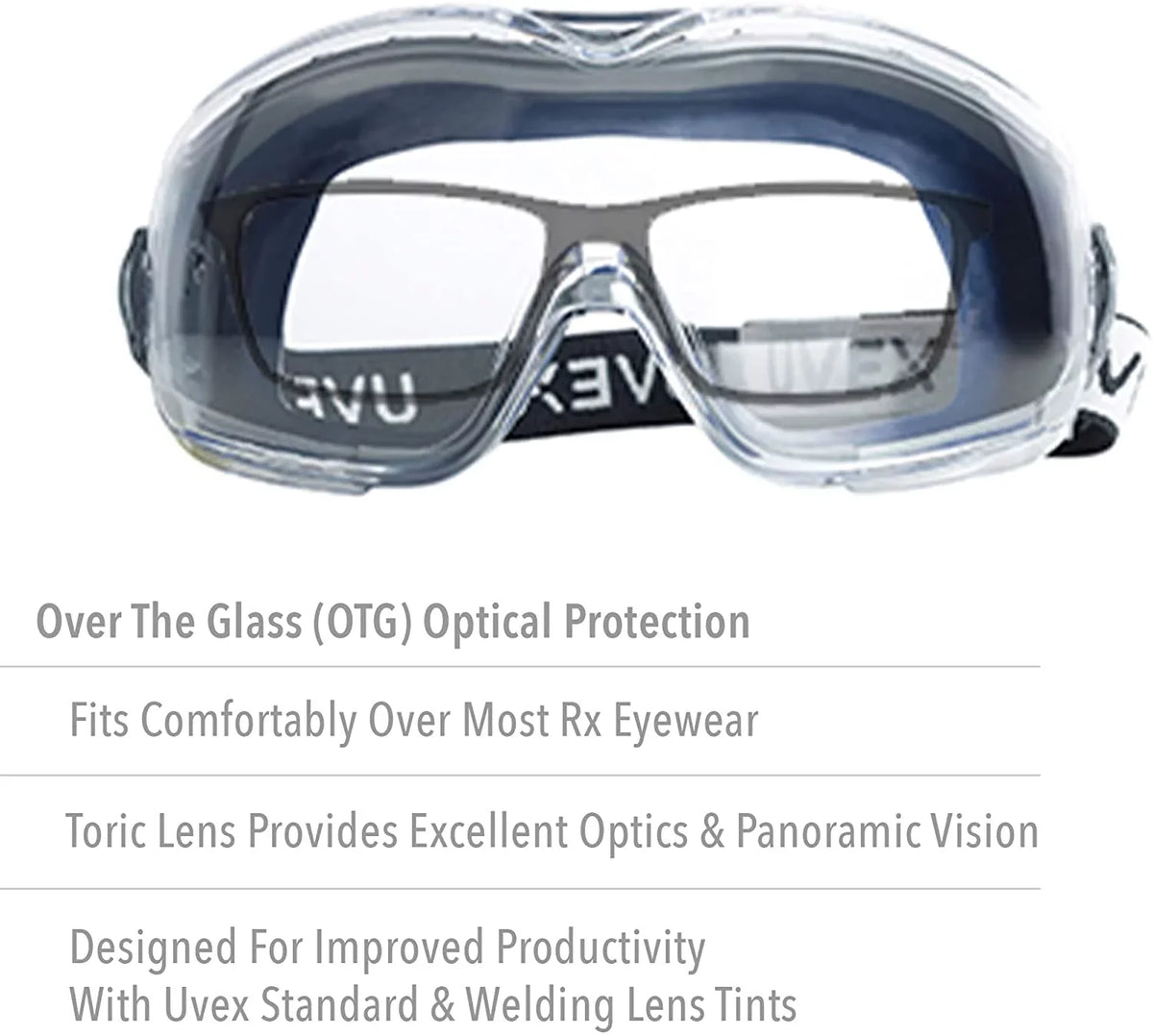 North Safety 763-S3970HSF Clear Lens Uvex Stealth OTG Safety Goggle, Navy Frame