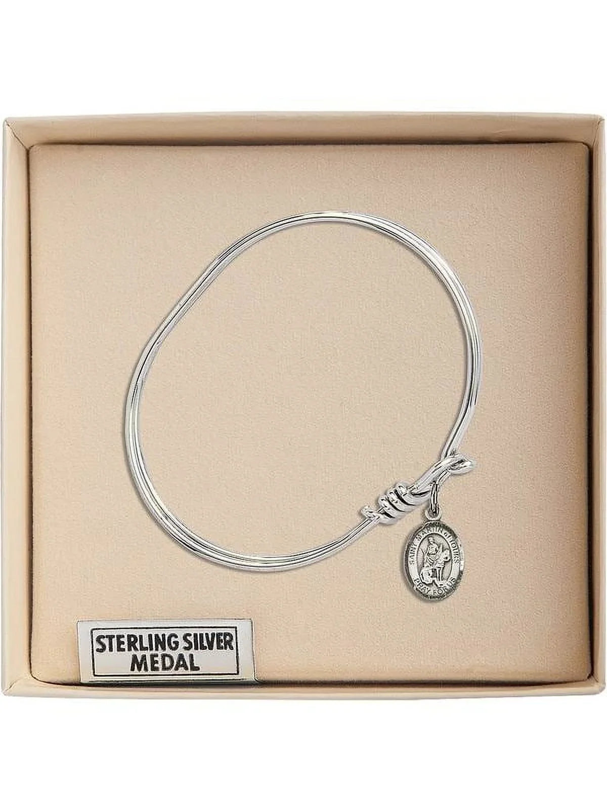 5 3/4 inch Oval Eye Hook Armlet w/ St. Martin of Tours in Sterling Silver