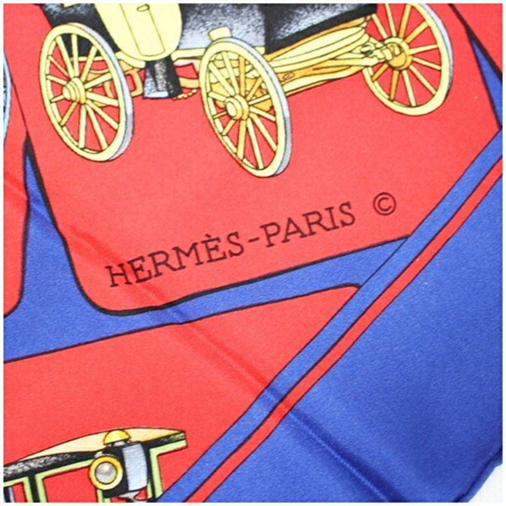 Pre-Owned Hermes Silk Scarf Muffler CARROSSERIE (Spiral Carriage) Red x Blue HERMES Women's (Good)