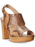 LAUREN RALPH LAUREN Womens Beige Snake 1" Platform Cut Out Feona Round Toe Block Heel Buckle Leather Dress Slingback Sandal 8.5