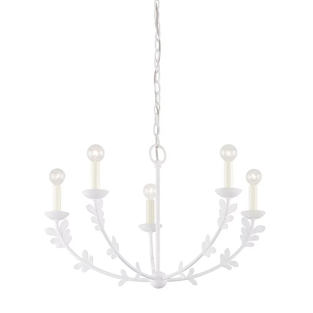 Whimsical Style 5-Light Chandelier in Gold Finish with Flower Stems and Candle-Shaped Bulbs 28 inches W X 17.25 inches H-White Finish Bailey Street
