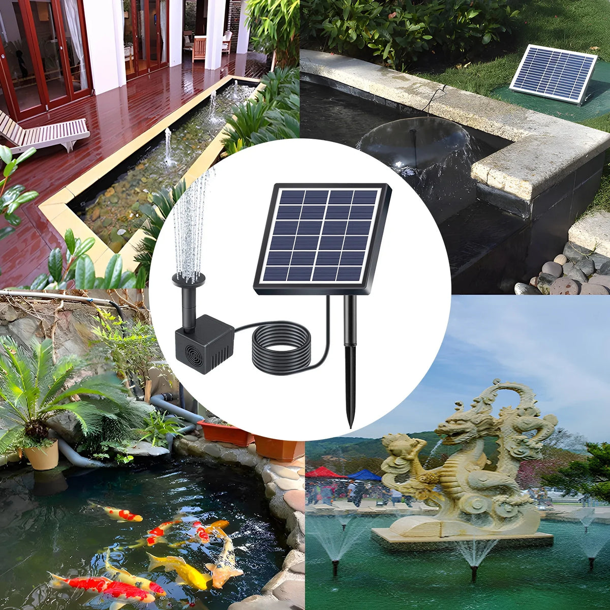 Andoer Fountain,Water Pipe And Pond Pump Rate Submersible Water And Stakes With 8 Nozzles 1.5w Solar Water Pond/pool/fish Stakes Solar Powered 8 Nozzles 9.84ft Solar Powered Pond Pump With 8 Huiop