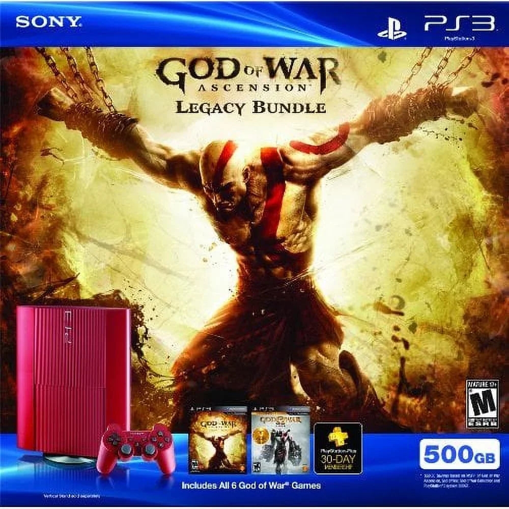 Restored PS3 Red 500 GB God Of War Ascension Legacy Bundle (Refurbished)