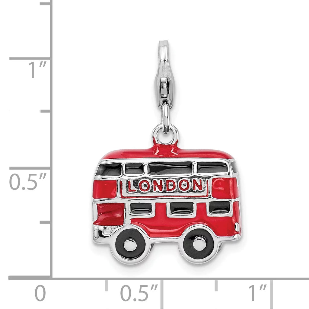 Sterling Silver 3-D Enameled Double Decker London Bus Lobster Clasp Charm