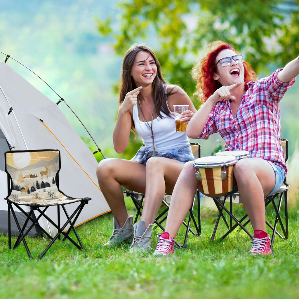 Golden in Deers Forest Portable Camping Chair Small for Kids Outdoor Folding Beach Chair Fishing Chair Lawn Chair with Carry Bag