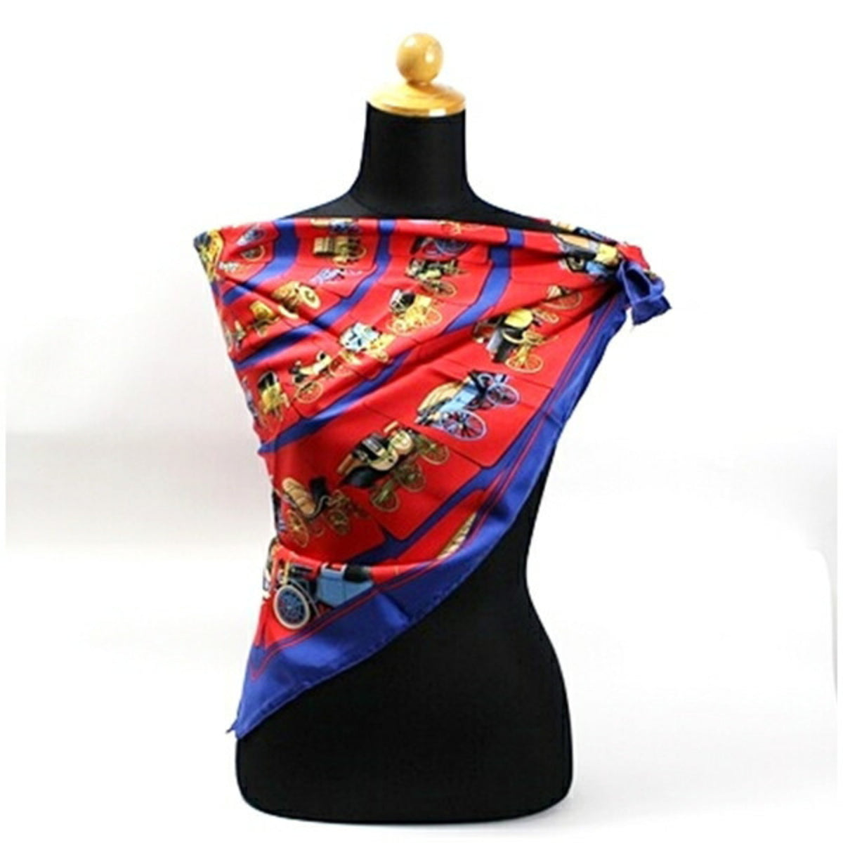Pre-Owned Hermes Silk Scarf Muffler CARROSSERIE (Spiral Carriage) Red x Blue HERMES Women's (Good)